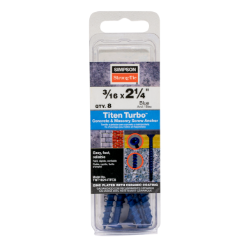 Image of Simpson Strong-Tie TNT18214TFC8 Titen Turbo™ — 3/16 in. x 2-1/4 in. 6-Lobe Flat-Head Concrete and Masonry Screw, Blue (8-Qty) (Pack of 20)