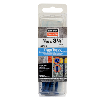 Image of Simpson Strong-Tie TNT18314TFC8 Titen Turbo™ — 3/16 in. x 3-1/4 in. 6-Lobe Flat-Head Concrete and Masonry Screw, Blue (8-Qty) (Pack of 5520)