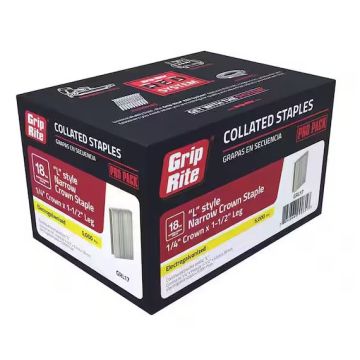 1/4" x 1-1/2" 18GA Collated Electrogalvanized L-Style Narrow Crown Finishing Staples 5000-Pack