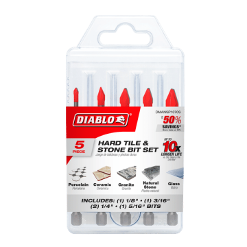 Diablo Tool Hard Tile & Stone Carbide Tipped Drill Bit Set 5-pack