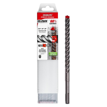 Diablo Tools 1/2" x 6" x 8" Rebar Demon SDS-Plus 4-Cutter FCH Hammer Drill Bit 25-Pack