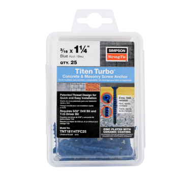 Image of Simpson Strong-Tie TNT18114TFC25 Titen Turbo™ — 3/16 in. x 1-1/4 in. 6-Lobe Flat-Head Concrete and Masonry Screw, Blue (25-Qty)