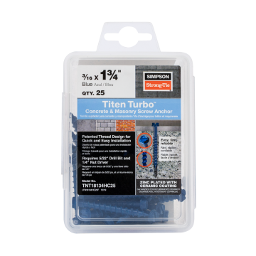 Image of Simpson Strong-Tie TNT18134HC25 Titen Turbo™ — 3/16 in. x 1-3/4 in. Hex-Head Concrete and Masonry Screw, Blue (25-Qty)
