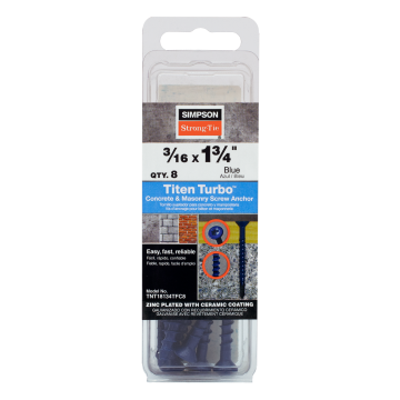 Image of Simpson Strong-Tie TNT18134TFC8 Titen Turbo™ — 3/16 in. x 1-3/4 in. 6-Lobe Flat-Head Concrete and Masonry Screw, Blue (8-Qty)