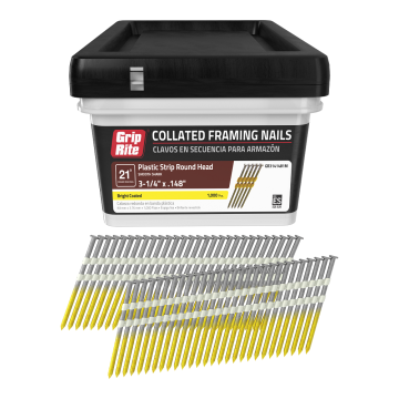 3-1/4" x 0.148" 21° Plastic Collated Bright Coated Smooth Shank Round Head Framing Nails 980 Count Grip-Rite 