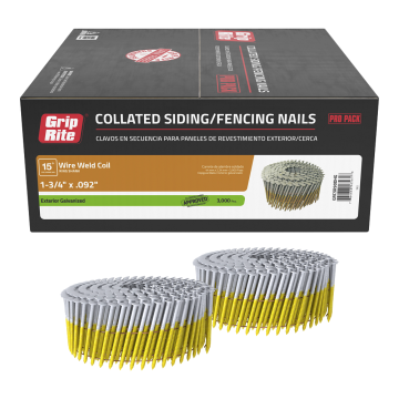 1-3/4" 15° Wire Hot Dipped Galvanized Exterior Ring Shank Siding Nails 3000-Pack