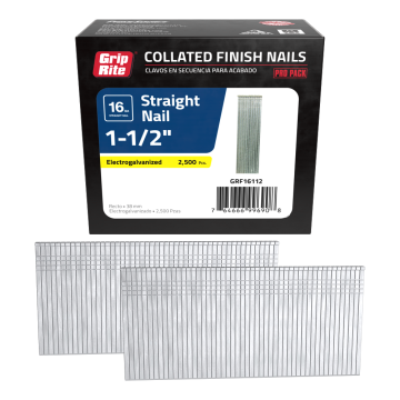 1-1/2" 16GA Electrogalvanized Smooth Shank Brad Nail 2500-Pack Grip-Rite 