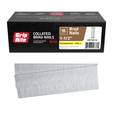 1-1/2" 18GA Electrogalvanized Smooth Shank Brad Nail 5000-Pack Grip-Rite 