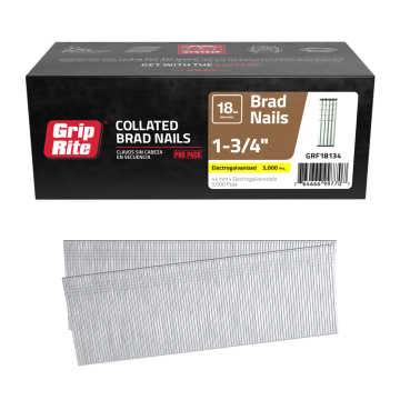 1-3/4" 18GA Electrogalvanized Smooth Shank Brad Nail 5000-Pack Grip-Rite 