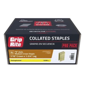 7/16" X 1" 16GA Elecrogalvanized Staple Grip-Rite 10K-Pack
