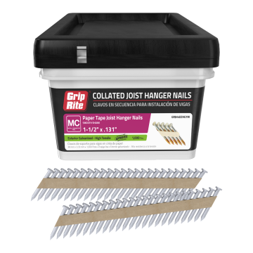 1-1/2" x 0.148" 33° Paper Tape Collated Exterior Galvanized Hardened Smooth Shank Joist Hanger Nails 1000 Pack Grip-Rite