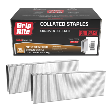 7/16" X 1 1/2" Stainless Steel "N" Style Medium Crown Staple Grip-Rite 10K-Pack