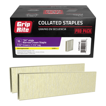 7/32" X 1 1/4" Electrogalvanized "SX" Style Narrow Crown Staple Grip-Rite 5000-Pack