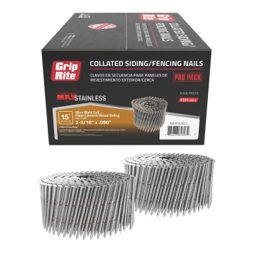 2-3/16" 15° Wire Collated Stainless Steel Ring Shank Coil Siding Nails 3600 Pack