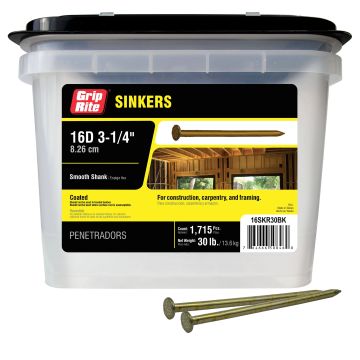 3-1/4 in. x 9-Gauge 16-penny Vinyl Coated Smooth Shank Sinker Nails 30 lb. Bucket