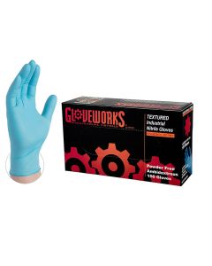 Small Ammex INPF42100 Blue Gloveworks Nitrile Industrial Latex Free Disposable Gloves, 5-Mil, 100-Pack