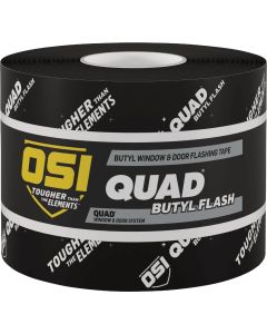 OSI QUAD 4 In. x 75 Ft. Butyl Flash Self-Adhering Flexible Flashing Tape, Black Roll