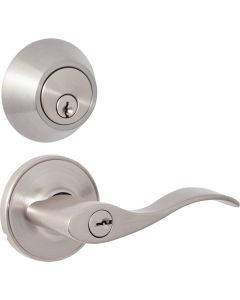 Steel Pro Brushed Nickel Single Cylinder Deadbolt and Lever Combo