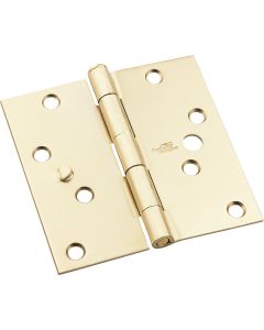 National 4 In. Satin Brass Square Door Hinge, (3-Pack)