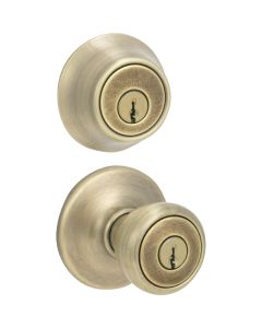 Kwikset Antique Brass Deadbolt and Door Knob Combo