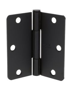 3-1/2" Matte Blk Hinge 3pc 1/4"R