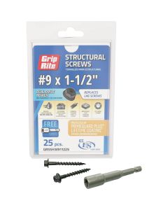 Grip-Rite PrimeGuard Plus #9 x 1.5 In. Hex Washer Head Structural Screw (25-Count)