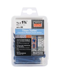 Simpson Strong-Tie Titen Turbo 3/16 in. x 1-3/4 in. Hex-Head Concrete and Masonry Screw, Blue (25-Qty)