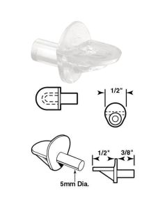 Prime-Line 1/4 In. Dia. x 13/16 In. L. Clear Butyrate Shelf Support (8 Count)