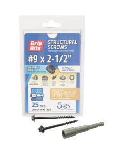 Grip-Rite PrimeGuard Plus #9 x 2.5 In. Hex Washer Head Structural Screw (25-Count)