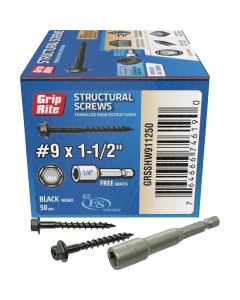 Grip-Rite PrimeGuard Plus #9 x 1.5 In. Hex Washer Head Structural Screw (50-Count)