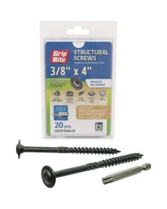 Grip-Rite PrimeGuard Plus 3/8 In. x 4 In. Flat Washer Head Structure Screw (20-Count)