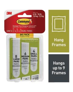 Command Assorted Picture Hanging Strips, Big Pack, 8 Sets Large, 6 Sets Medium, 4 Sets Small