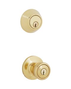 Steel Pro Polished Brass Deadbolt and Door Knob Combo