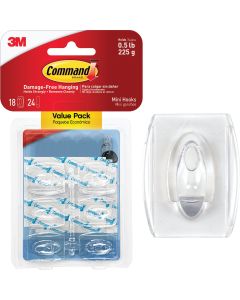 3M Command Clear Mini Adhesive Hook (18-Pack)