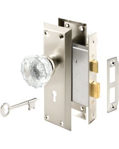 Defender Security Satin Nickel Keyed Mortise Entry Lock Set With Glass Knob