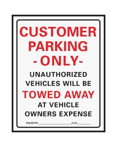 Hy-Ko Commercial Grade Plastic Sign, Customer Parking Only