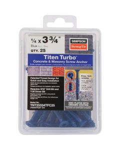 Simpson Strong-Tie Titen Turbo 1/4 in. x 3-3/4 in. 6-Lobe Flat-Head Concrete and Masonry Screw, Blue (25-Qty)