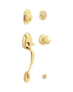 Schlage Bright Brass Entry Door Handleset with Plymouth Knob