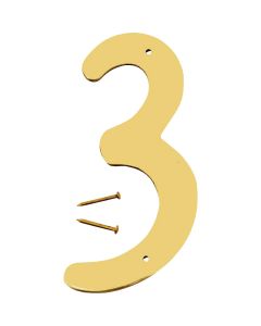 Hy-Ko 4 In. Polished Brass House Number Three