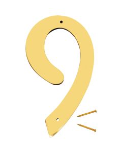 Hy-Ko 4 In. Polished Brass House Number Nine