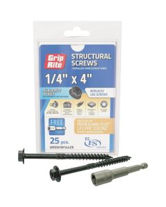 Grip-Rite PrimeGuard Plus 1/4 In. x 4 In. Hex Washer Head Structural Screw (25-Count)