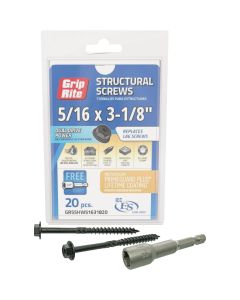 Grip-Rite PrimeGuard Plus 5/16 In. x 3-1/8 In. Hex Washer Head Structural Screw (20-Count)