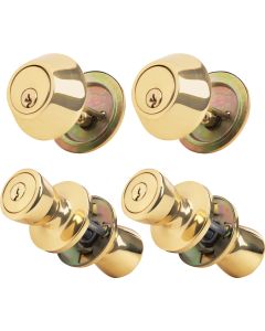 Steel Pro Polished Brass Deadbolt and Door Knob Combo