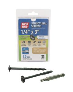 Grip-Rite PrimeGuard Plus 1/4 In. x 3 In. Flat Washer Head Structure Screw (25-Count)