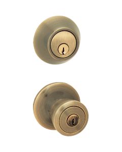 Steel Pro Antique Brass Deadbolt and Door Knob Combo