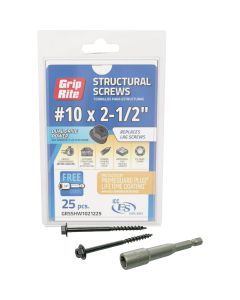 Grip-Rite PrimeGuard Plus #10 x 2.5 In. Hex Washer Head Structural Screw (25-Count)