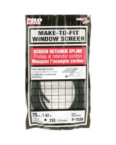 Prime-Line 0.155 In. Dia. x 25 Ft. L. Black Vinyl Screen Retainer Spline