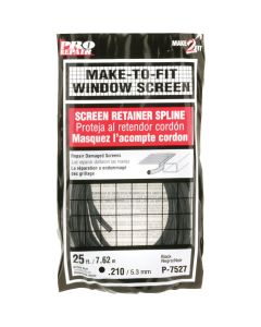 Prime-Line 0.210 In. Dia. x 25 Ft. L. Black Vinyl Screen Retainer Spline