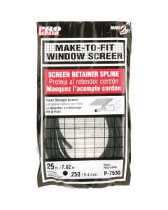 Prime-Line 0.250 In. Dia. x 25 Ft. L. Black Vinyl Screen Retainer Spline