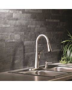 Aspect 6 In. x 24 In. Natural Stone Backsplash Peel & Stick, Charcoal Slate